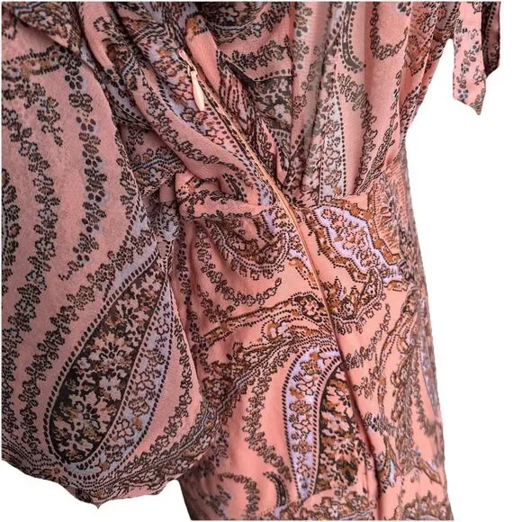 Free People Mirage Long Sleeve Maxi Dress Peach Pink Paisley Size 6 Boho Hippie - Picture 9 of 13